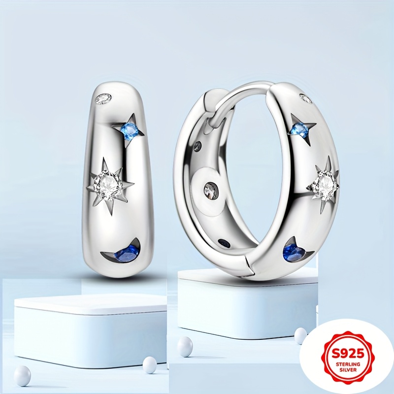 925 Silver Sun & Moon CZ Inlay Earrings